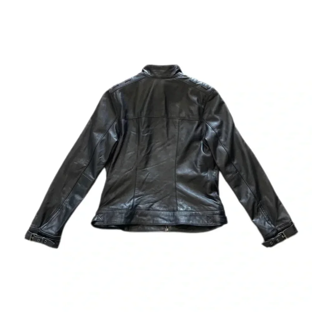 Metro 7 Vintage 90s Black Leather Biker Jacket Full Zip Women’s 12